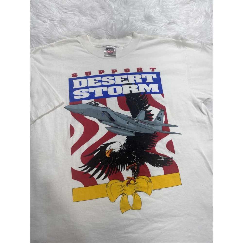 Rare Vintage T-shirt Desert Storm Eagle Fighter Jet America USA Single Stitch XL